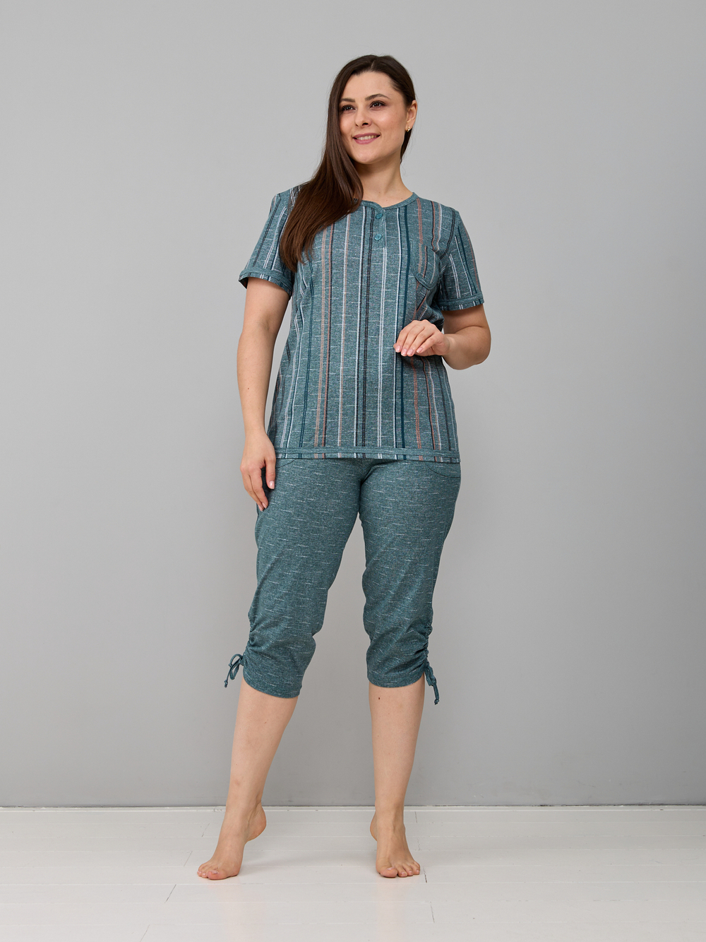 Пижама с бриджами КД-61/рогожкаизумруд-цепочка