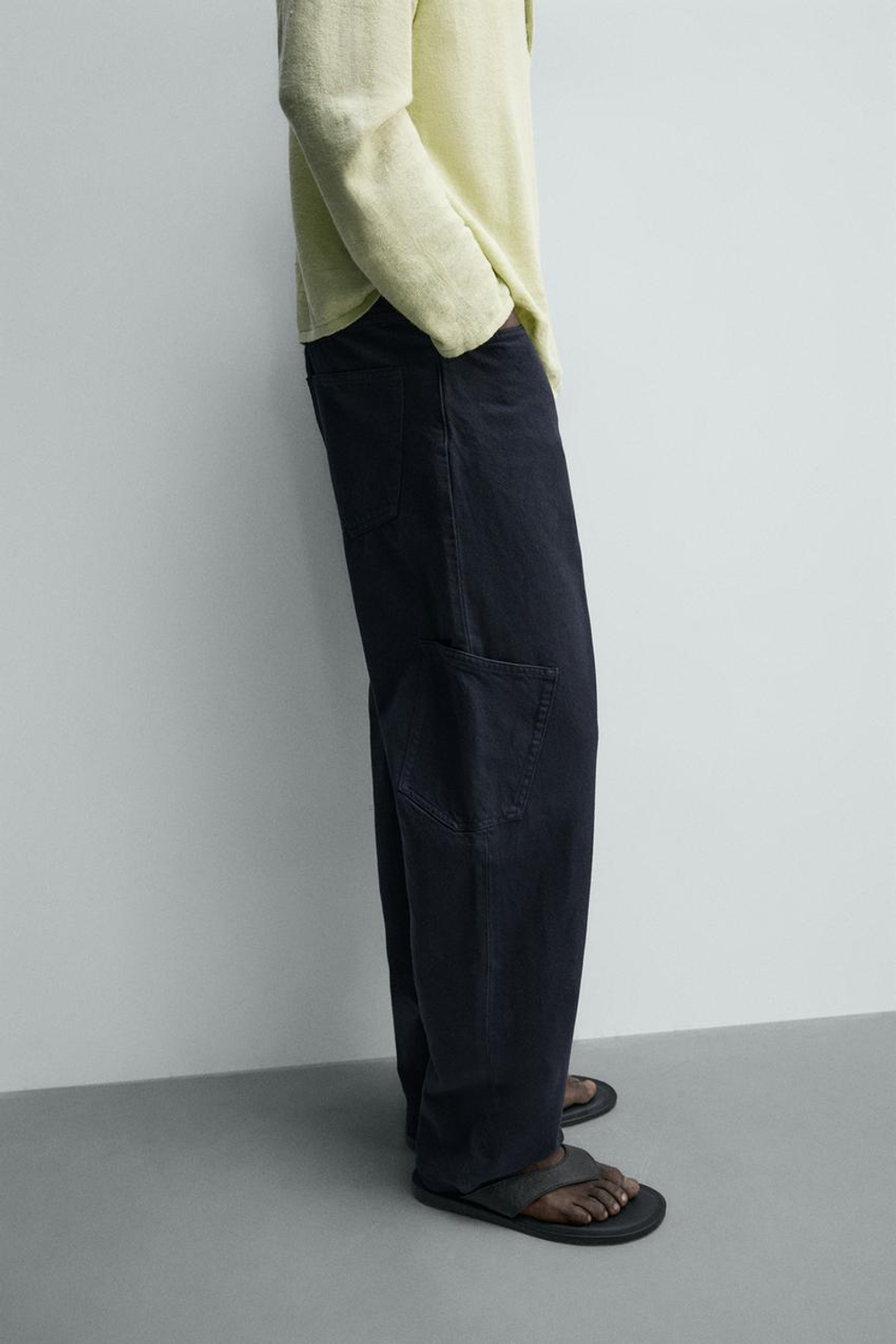 ZARA БРЮКИ КАРГО STRAIGHT FIT, МОРСКОЙ ТЕМНО-СИНИЙ