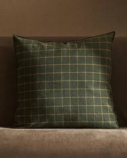 ZARA HOME НАВОЛОЧКА ДЛЯ ДЕКОРАТИВНОЙ ПОДУШКИ В КЛЕТКУ, ЗЕЛЕНЫЙ
