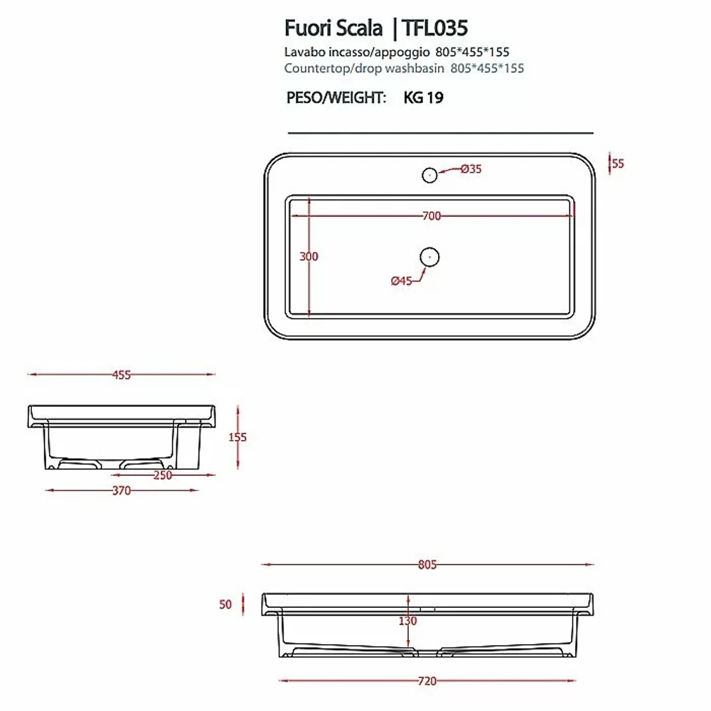 Консоль с раковиной Artceram FUORI SCALA ACA057/TFL035/ACM040 60.5 черная
