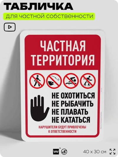Табличка для частной территории "Частная территория", на дом, для участка, организаций, предупреждающая, 40х30 см, Silver Plane x Айдентика Технолоджи