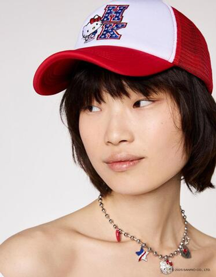 BERSHKA Кепка с вышивкой Hello Kitty, красный