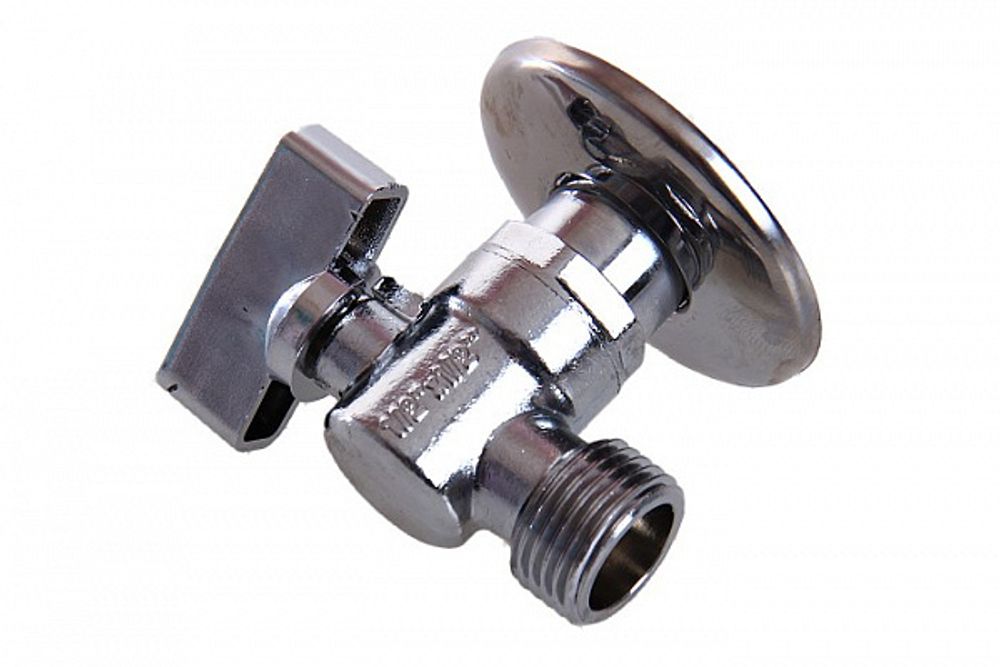 Кран шаровой угловой, с удлиненной резьбой, хромированный ДУ15 1/2-1/2 н-н AQUALINK флажок (3969)