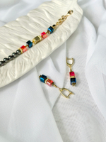 Серьги из красных и синих кубиков Swarovski с кристаллами, оттенок золото