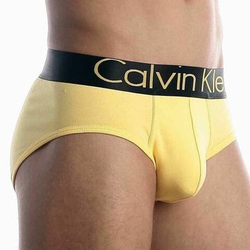 Мужские трусы брифы жёлтые с чёрной резинкой и жёлтыми буквами Calvin Klein Steel Black Waistband Yellow модал