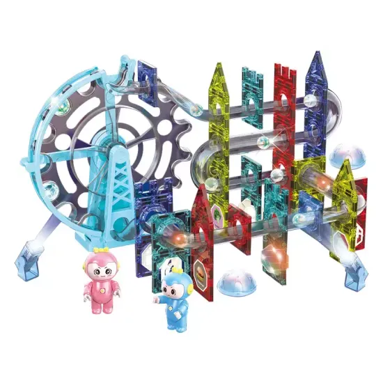 Магнитный электронный конструктор Magic Magnetic Blocks " Лабиринт с колесом " с шариками, 120 дет.