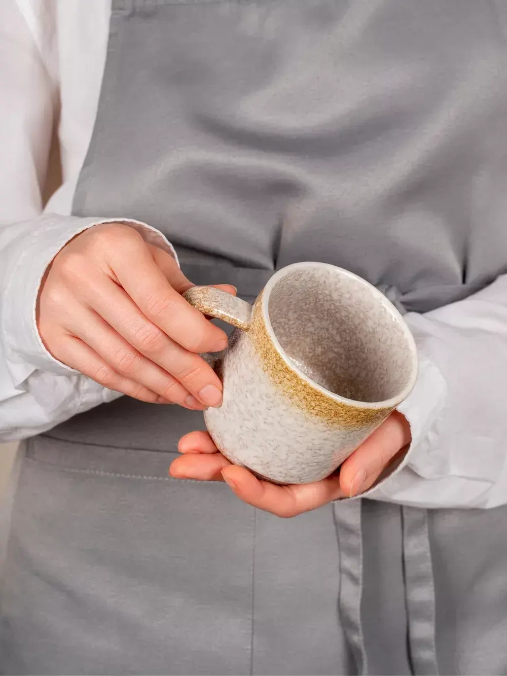 Набор 6 кружек охра золото с белым чашки фарфор 275 мл