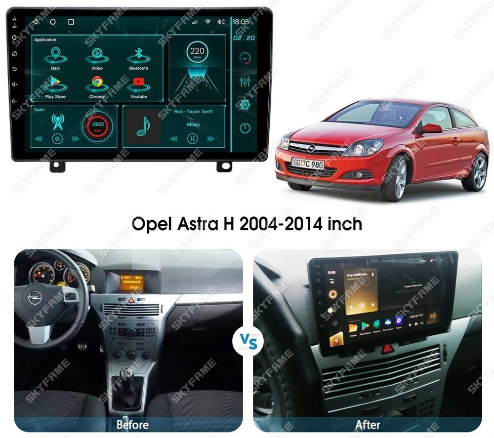 Магнитола для Opel Astra H (вместо БК) - Carmedia SF-9304 (кнопки и крутилки), Android 12, TS10,  CarPlay, 4G SIM-слот