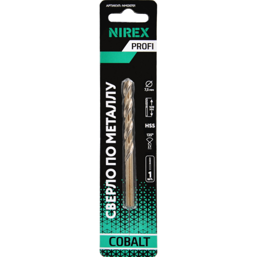 Сверло NIREX Profi по металлу Cobalt 7.5*109 мм NMD0701 (1шт в упак)