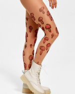 Колготки +size с принтом в виде грибов (Размер: XL-XXL) (Цвет: бежевый)