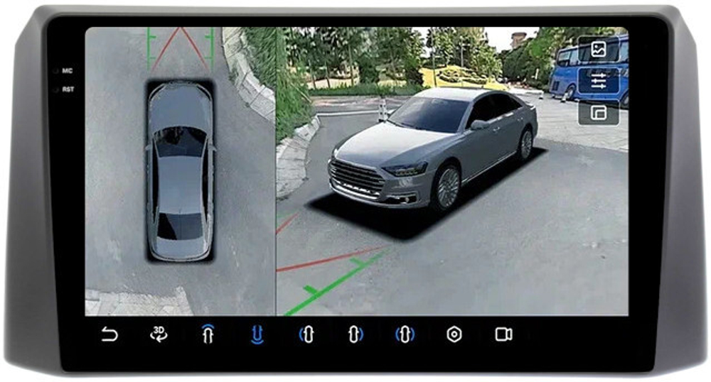 Магнитола для УАЗ Патриот Пикап Профи 2016+ (рамка тип 1) - FarCar BX9-360-9001F1 монитор 9.5" 2K QLED на Android 13, 6Гб+128Гб, CarPlay, 4G SIM-слот, 4 камеры в комплекте