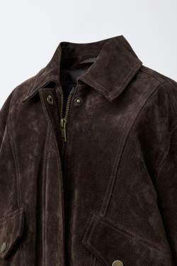 ZARA КУРТКА ИЗ 100% КОЖИ, ШОКОЛАДНЫЙ
