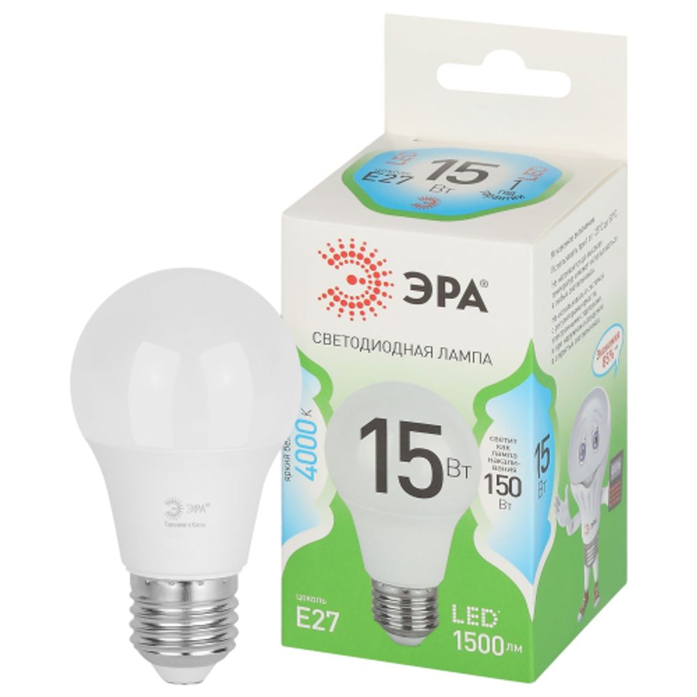 Лампа светодиодная ЭРА GREEN LINE LED A60-15W-840-E27 GL 15Вт груша яркий белый свет E27 | Лампы cветодиодные Груша (A)