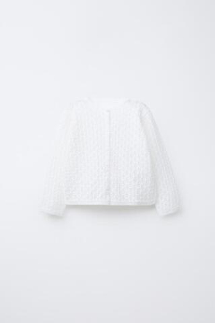 ZARA ТРИКОТАЖНЫЙ КАРДИГАН АЖУРНОЙ ВЯЗКИ, СВЕТЛЫЙ ЭКРЮ
