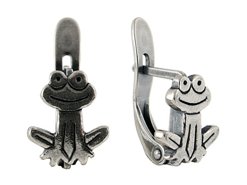 "Квак" серьги в серебряном покрытии из коллекции "Игрушки" от Jenavi с английским замком