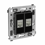 Компьютерная розетка RJ-45 без шторки в стену, кат.6 двойная экранированная, "Avanti", "Черный квадрат"