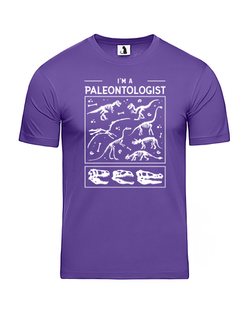 Футболка Я палеонтолог классическая прямая фиолетовая с белым рисунком