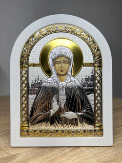 Матрона, икона арочная, белое дерево 175х225