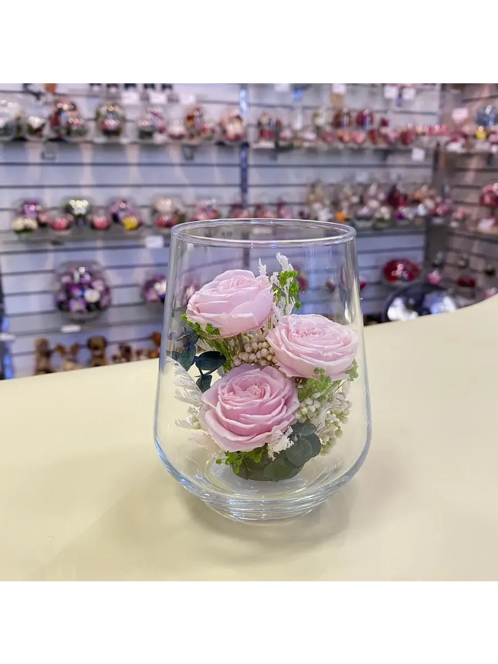 натуральные кустовые розы в стекле, вакуум*
