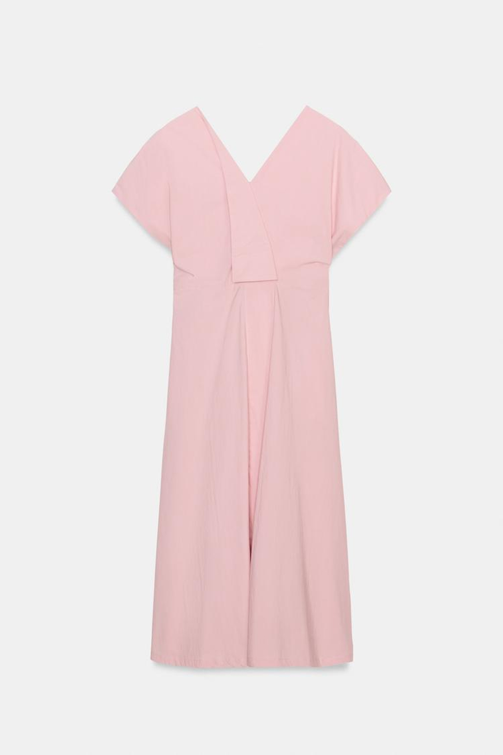 ZARA ПЛАТЬЕ ИЗ ПОПЛИНА СО СКЛАДКАМИ — ZW COLLECTION, РОЗОВЫЙ