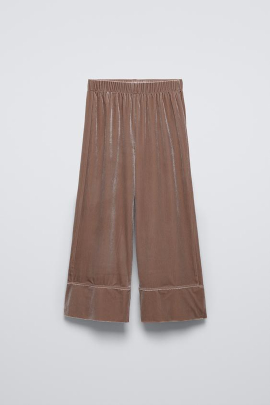 ZARA ПИЖАМНЫЕ БРЮКИ ИЗ БАРХАТА, БЕЖЕВЫЙ