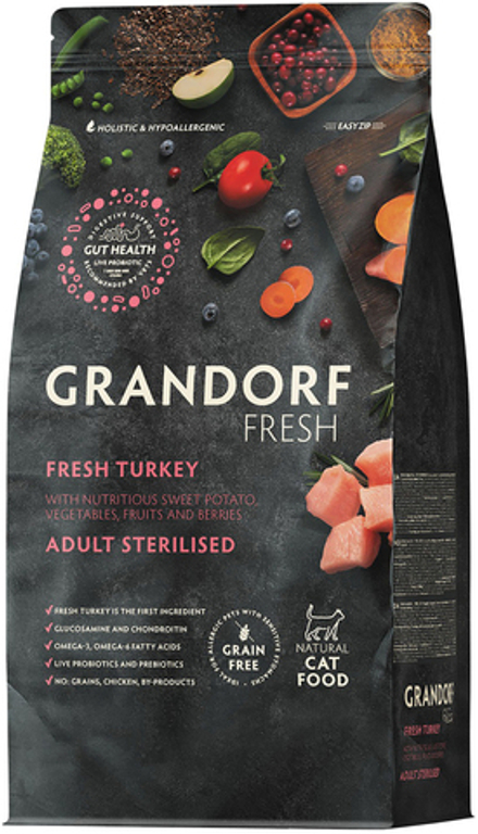 Grandorf Fresh 400гр Holistic Sterilised Turkey&Sweet Potato Сухой корм для стерилизованных кошек, свежее мясо индейки с бататом