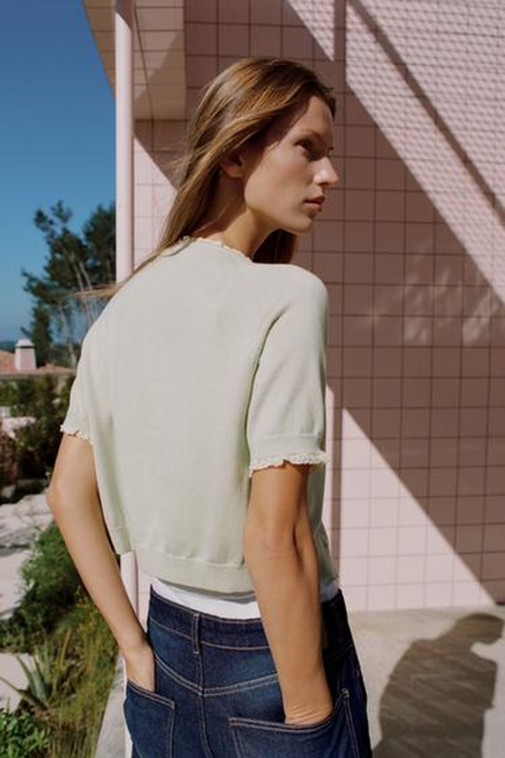 Дانتлевая кожаная куртка с тесьмой - ZARA