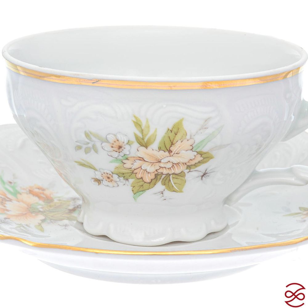 Набор чайных пар Bernadotte Зеленый цветок 220 мл(6 пар)