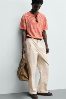 ZARA БРЮКИ STRAIGHT FIT ИЗ ХЛОПКА И ЛИОЦЕЛЛА, ПЕСОЧНЫЙ