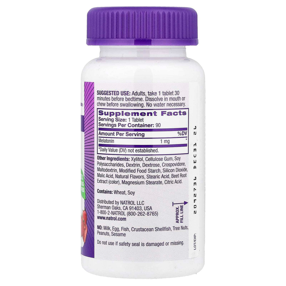 Natrol, Мелатонин, быстрорастворимый, клубника, 1 мг, 90 таблеток