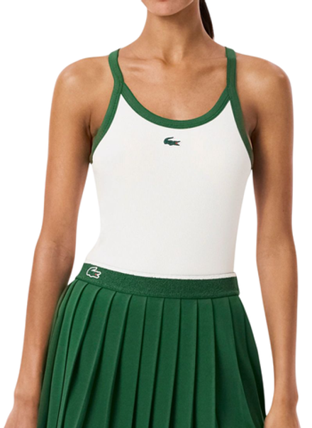 Топ теннисный Lacoste Sport Ultra Dry Ribbed Knit Tank - white/green