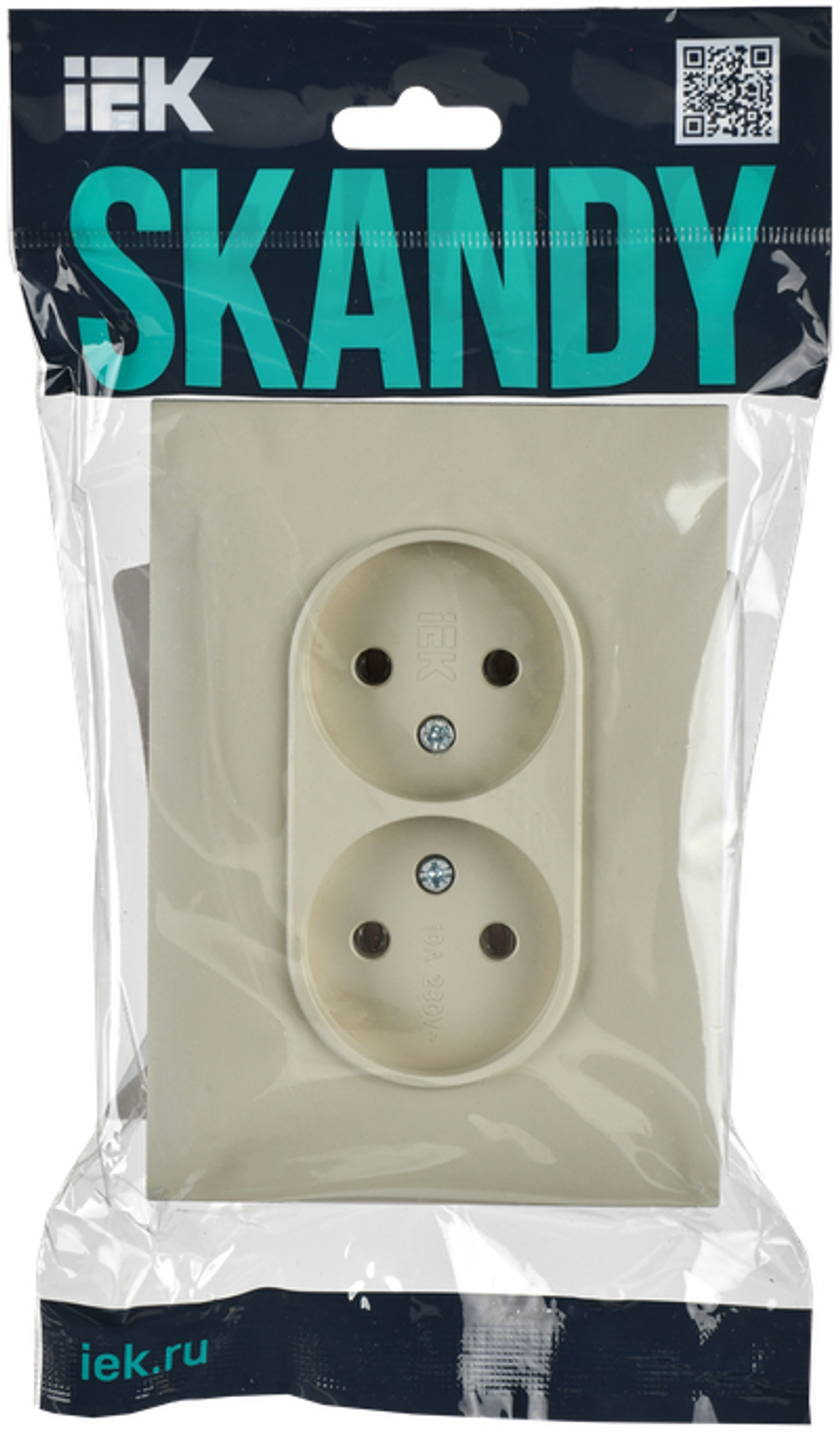 SKANDY Розетка 2-местная без заземления без защитных шторок 10А в сборе SK-R10B бежевый IEK