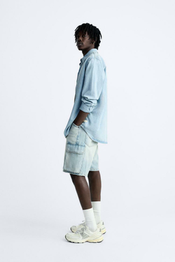 ZARA ДЖИНСОВЫЕ ШОРТЫ-КАРГО-БЕРМУДЫ, СИНИЙ