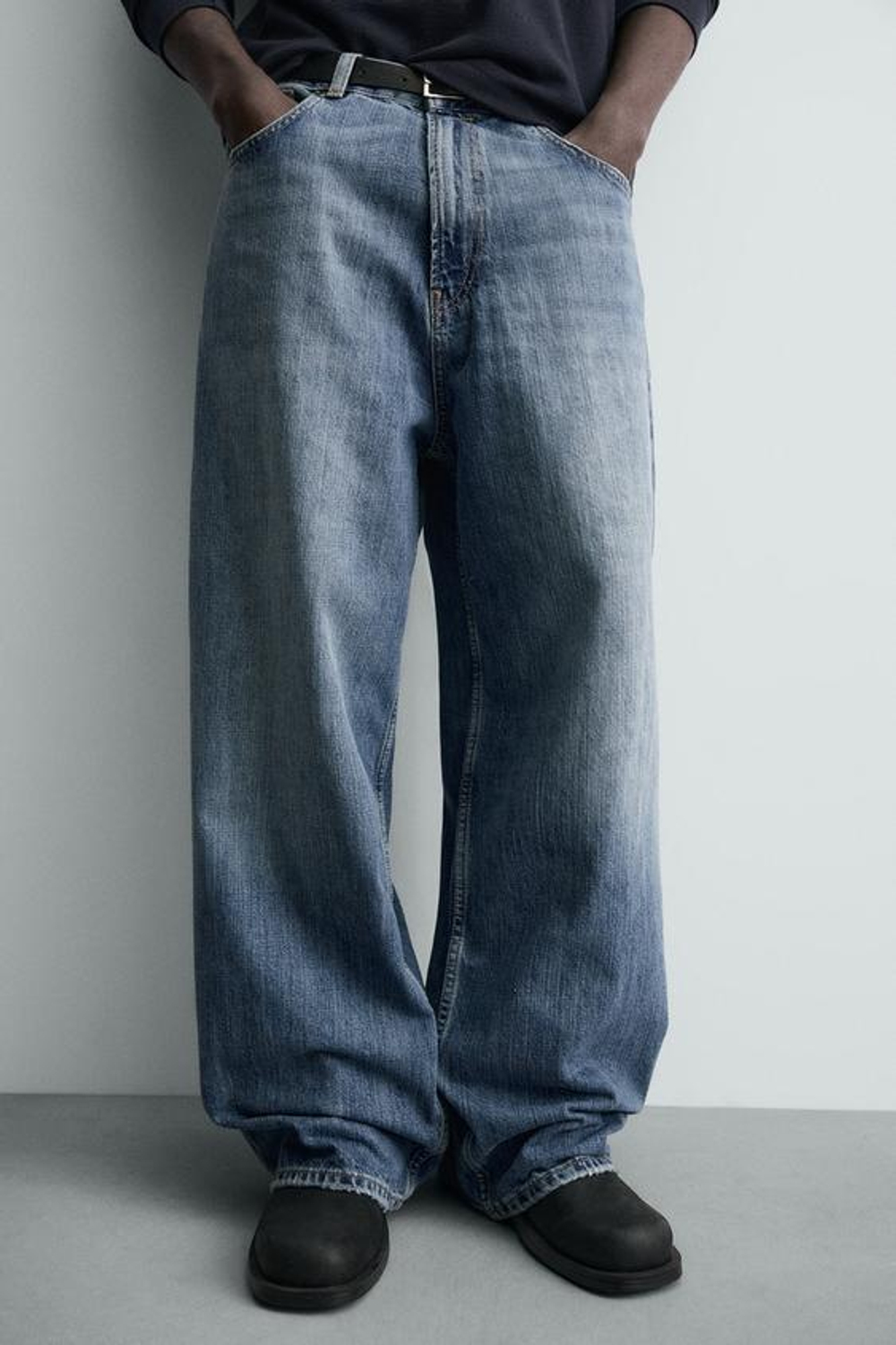 ZARA ДЖИНСЫ BAGGY FIT С РАЗРЕЗАМИ, ВЫЦВЕТШИЙ СИНИЙ