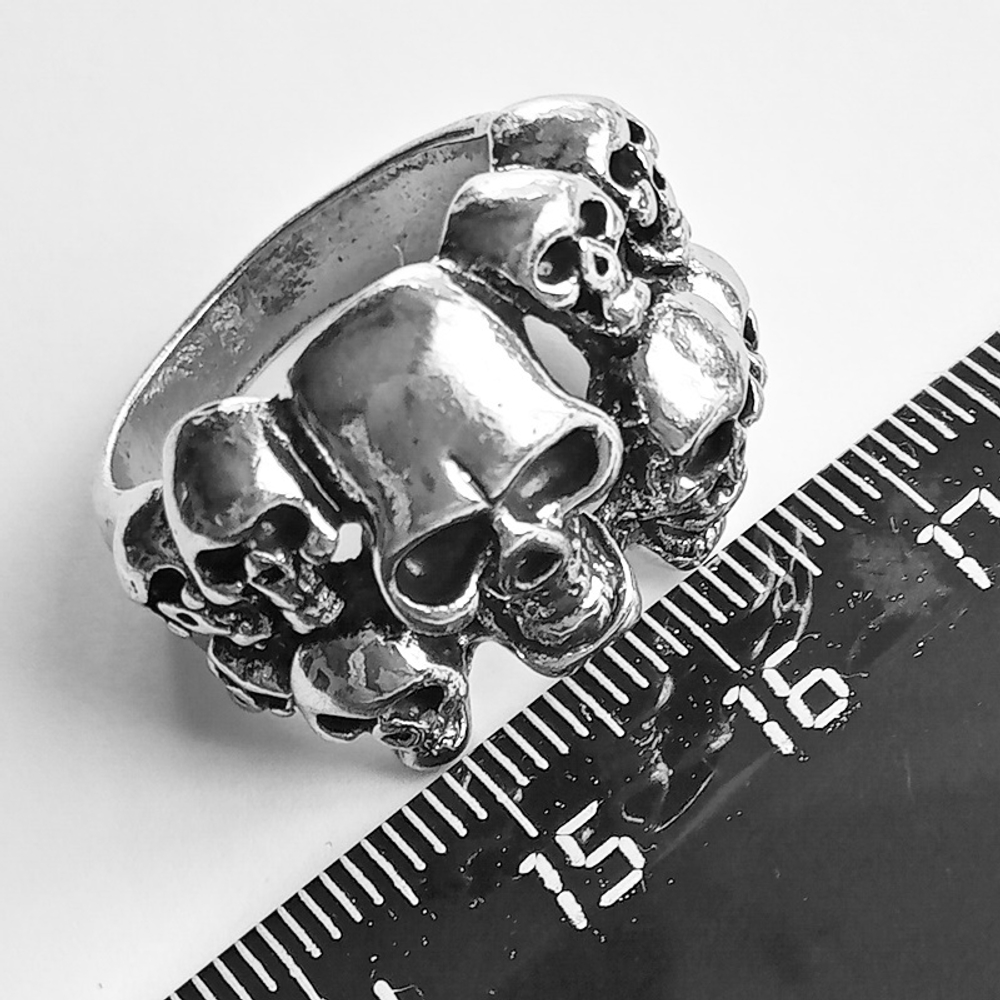 Перстень мужской "Черепа", кольцо стальное. Размер 20. Stainless Steel (нержавеющая сталь). Готические украшения.