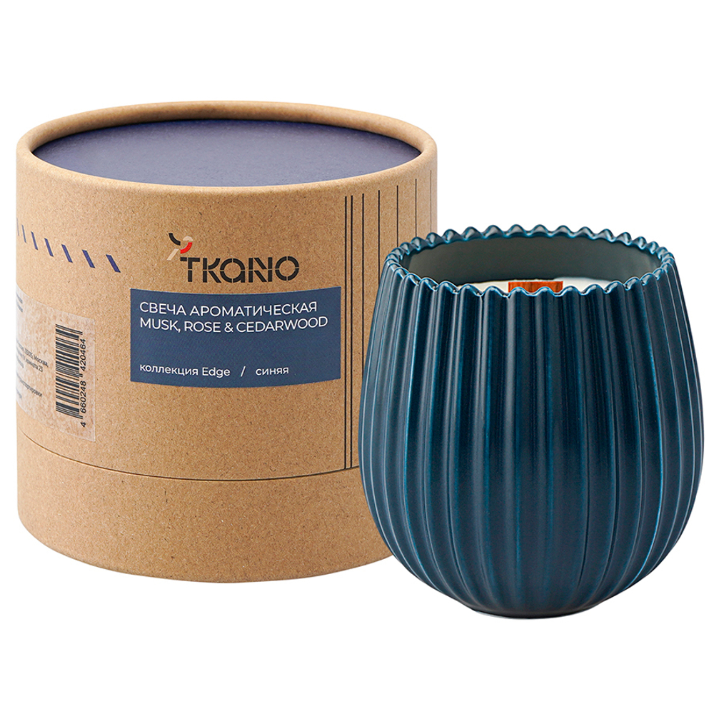 Свеча ароматическая с деревянным фитилём musk, rose & cedarwood из коллекции edge, синий, 60 ч