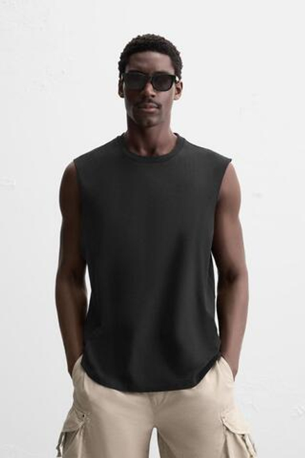 ZARA МАЙКА ИЗ ХЛОПКА, ЧЕРНЫЙ