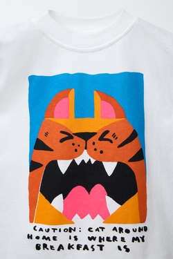 ZARA ФУТБОЛКА С ПРИНТОМ «ТИГР», БЕЛЫЙ