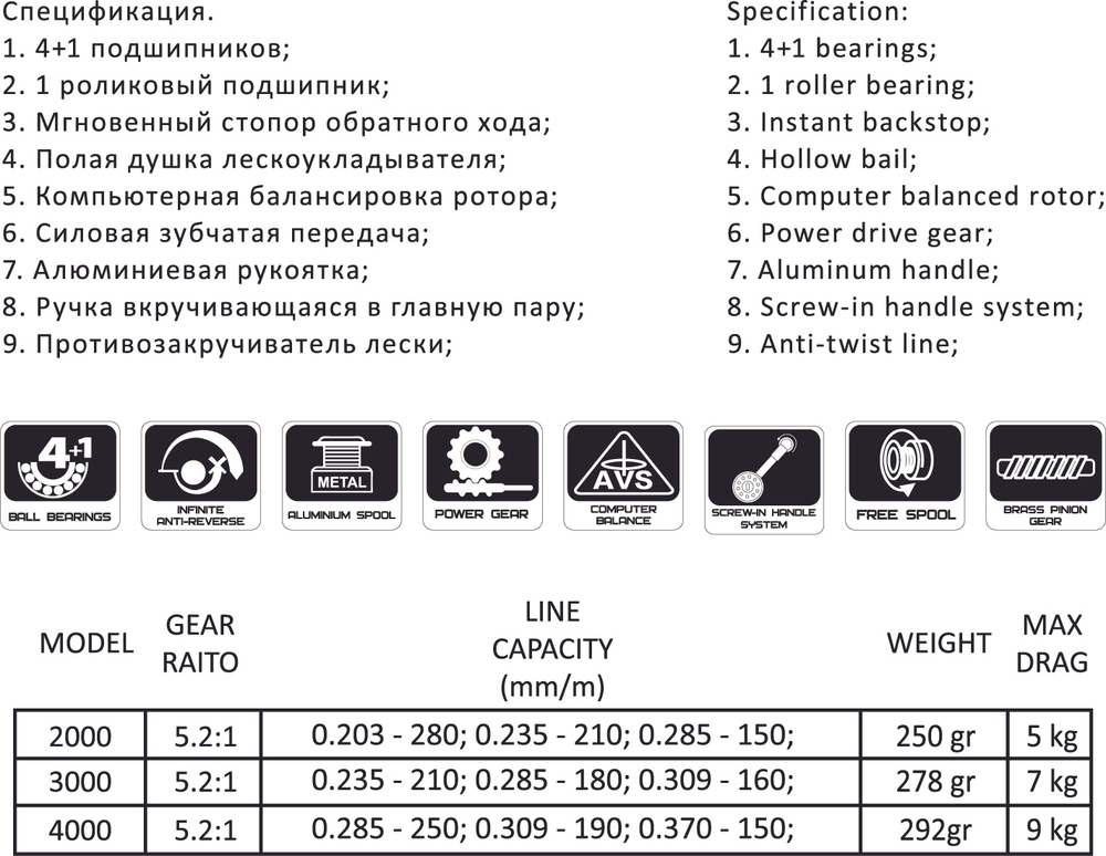 Катушка безынерционная HitFish Swan (2000, 4+1BB, мет. шпуля)