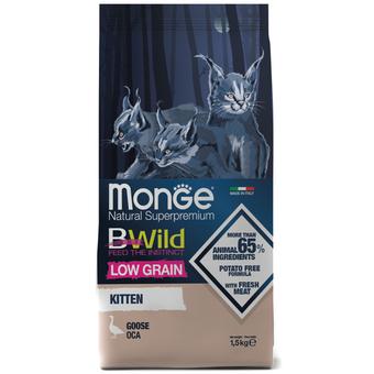 Сухой низкозерновой корм для котят и беременных кошек Monge Cat BWild LOW GRAIN Kitten из мяса гуся 1,5 кг