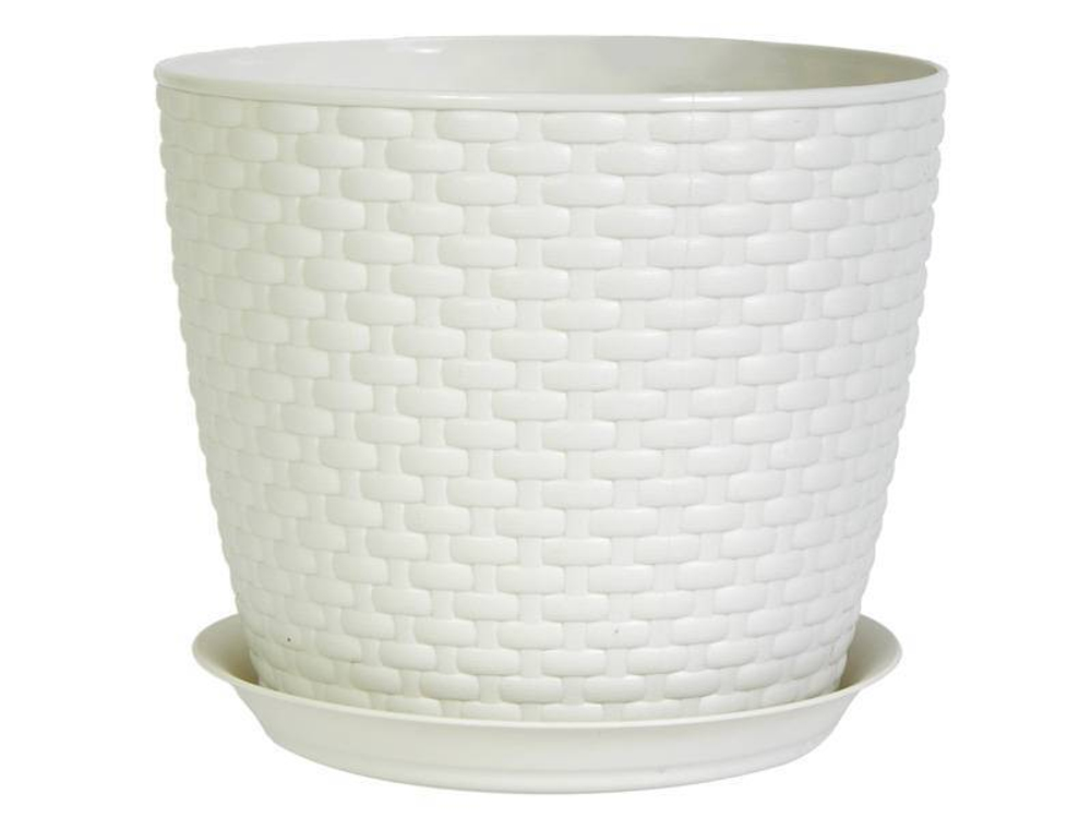 Кашпо Ротанг 1л с поддоном (белый ротанг)