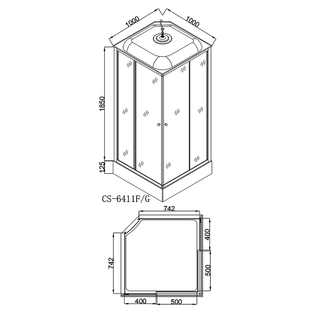Душевая кабина Loranto 1000х1000х2150 белая, матовое стекло 4мм, поддон 13см, профиль сатин (CS-6411F, 100*100*215)