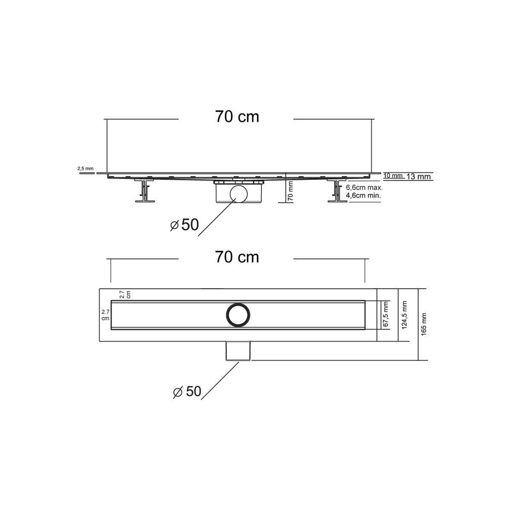 Душевой лоток SAY OPTIMA 601.70.B.M.S.PITI, 70 см, матовый черный, , шт