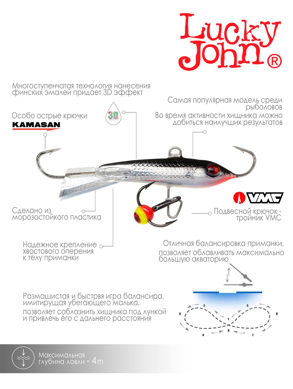 Балансир Lucky John CLASSIC 4 с тр. 40мм/13H блистер