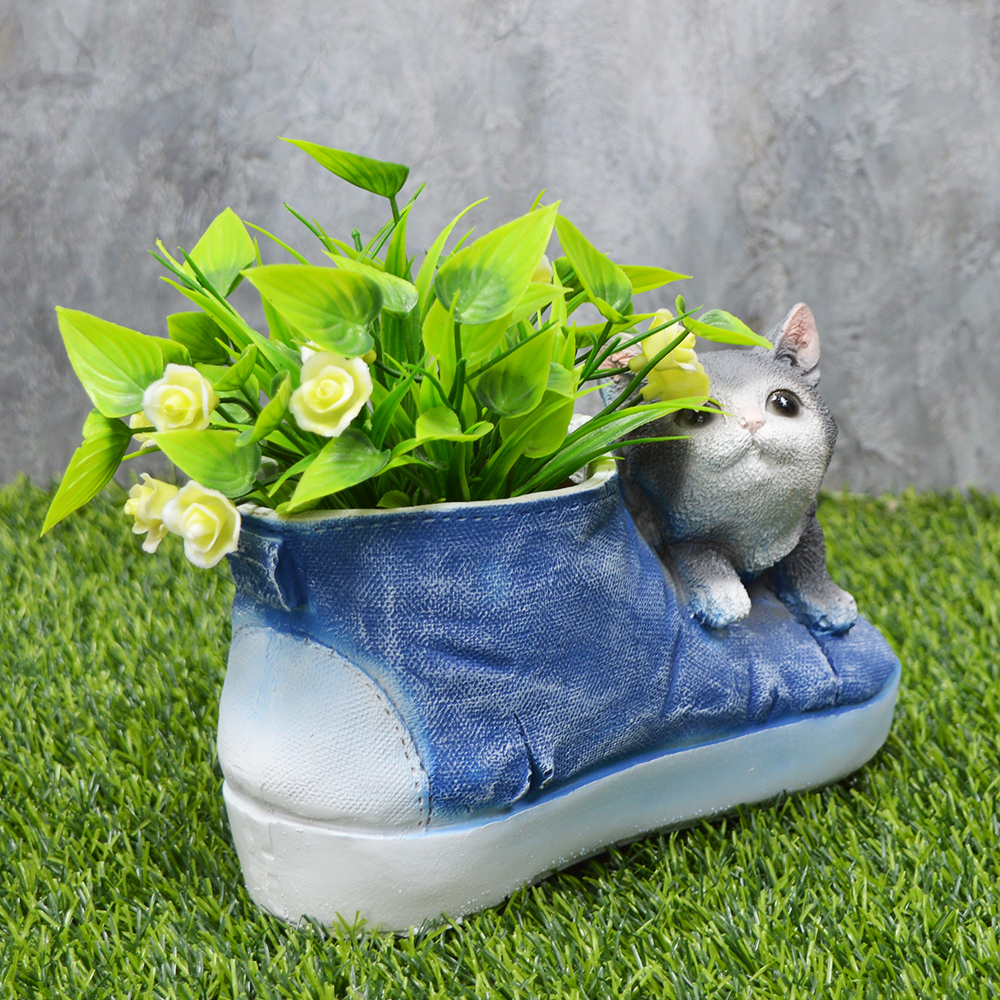 Фигура садовая-кашпо "Кед с котенком" 22*12*13см, полистоун