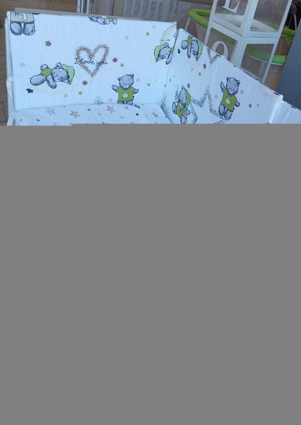 Комплект в кроватку 6 предметов "Мишка в пижаме зеленой", поплин