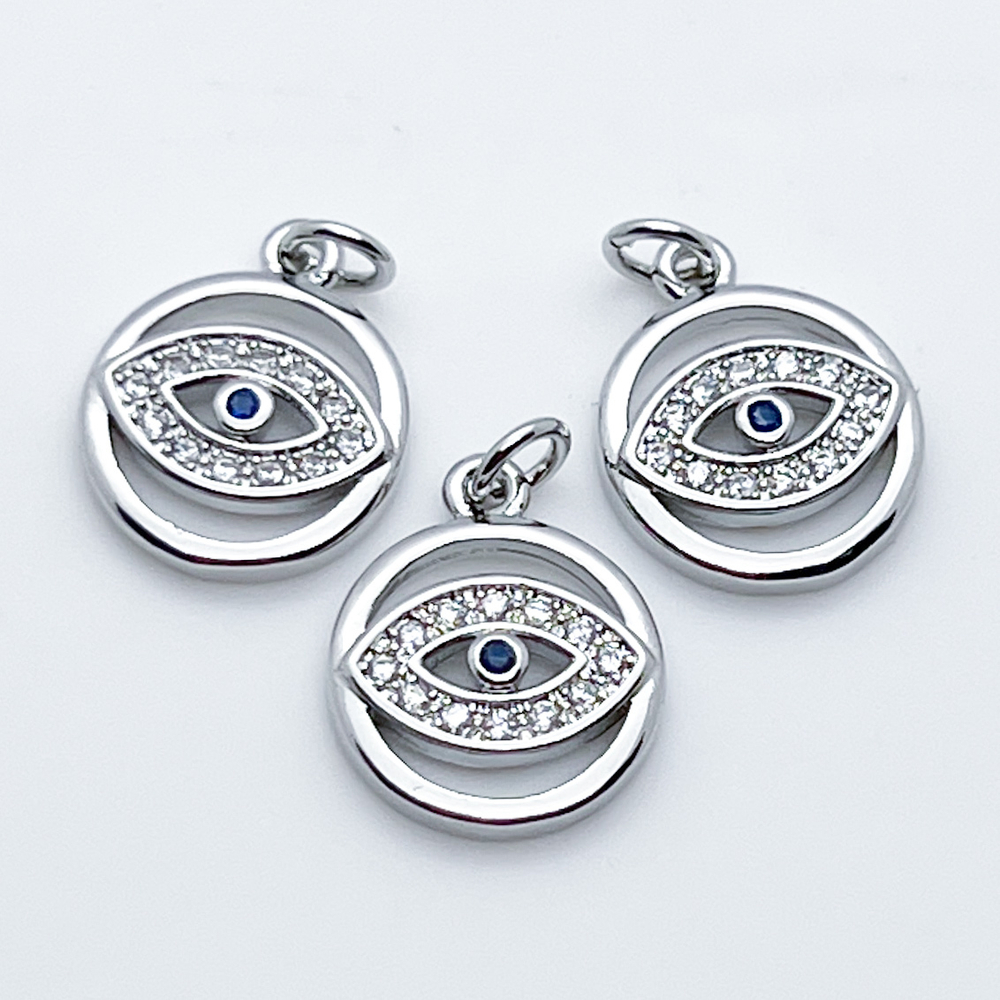 Подвеска Глаз, цвет серебро, фианиты, размер 15*12 мм, цена за 1 шт