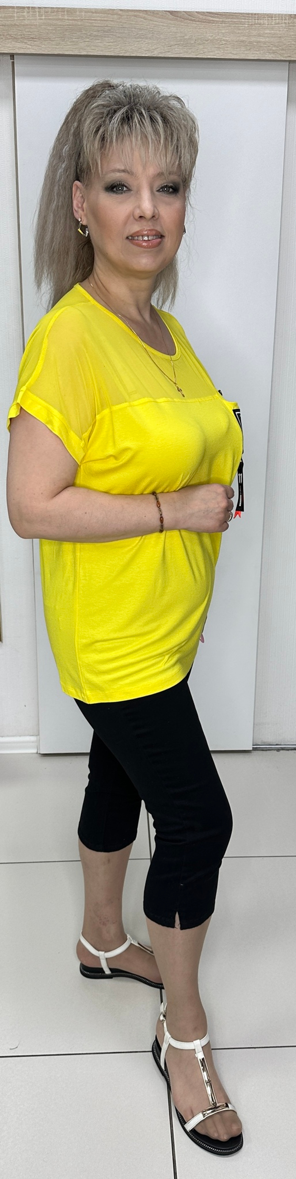 Желтый комбинированный блузон с шифоновым верхом