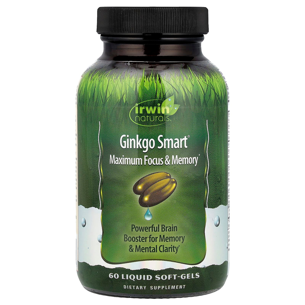 Irwin Naturals, Ginkgo Smart®, максимальная концентрация и память, 60 капсул с жидкостью