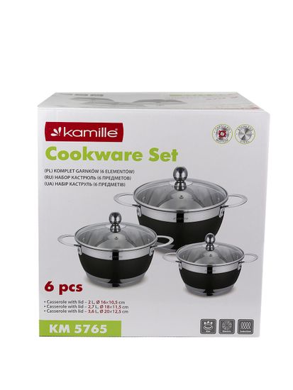 Набор кастрюль 6 предметов 2 л; 2,7 л; 3,6 л. Kamille KM 5765 из нержавеющей стали